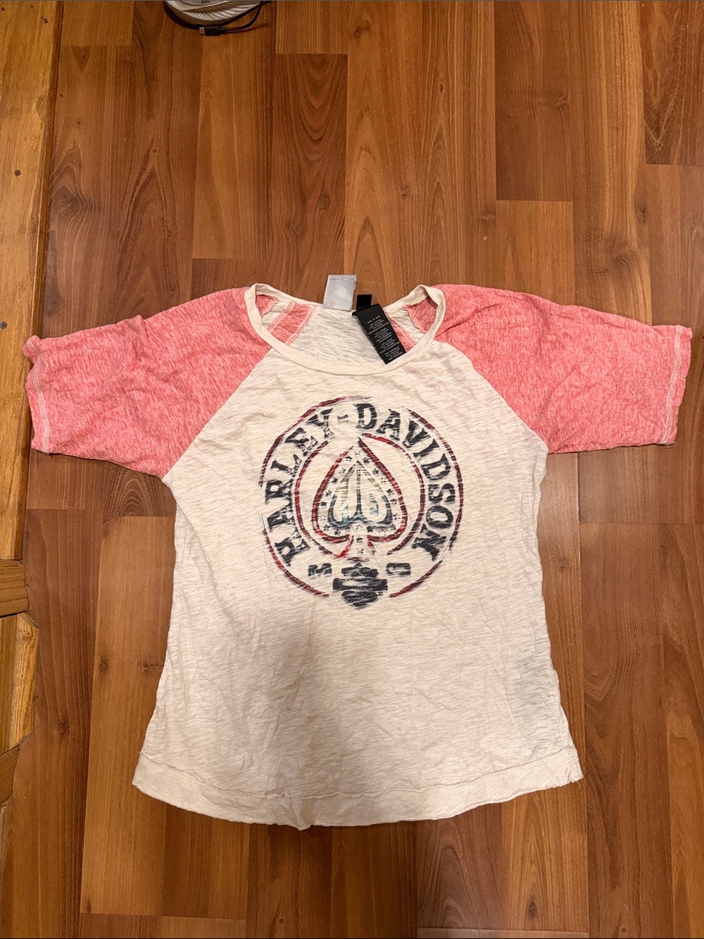 Harley-Davidson Cream Body Pink Raglan Logo Tee
